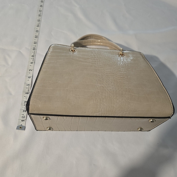 Beige Croc-Embossed Structured Handbag - Picture 11 of 12
